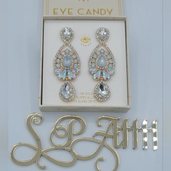 Eye Candy Earrings Gold Plated Glass Crystals Statement Earrings #547 - Picture 2 of 9